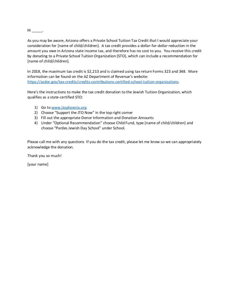 Draft Solicitation Email - Pardes Jewish Day School